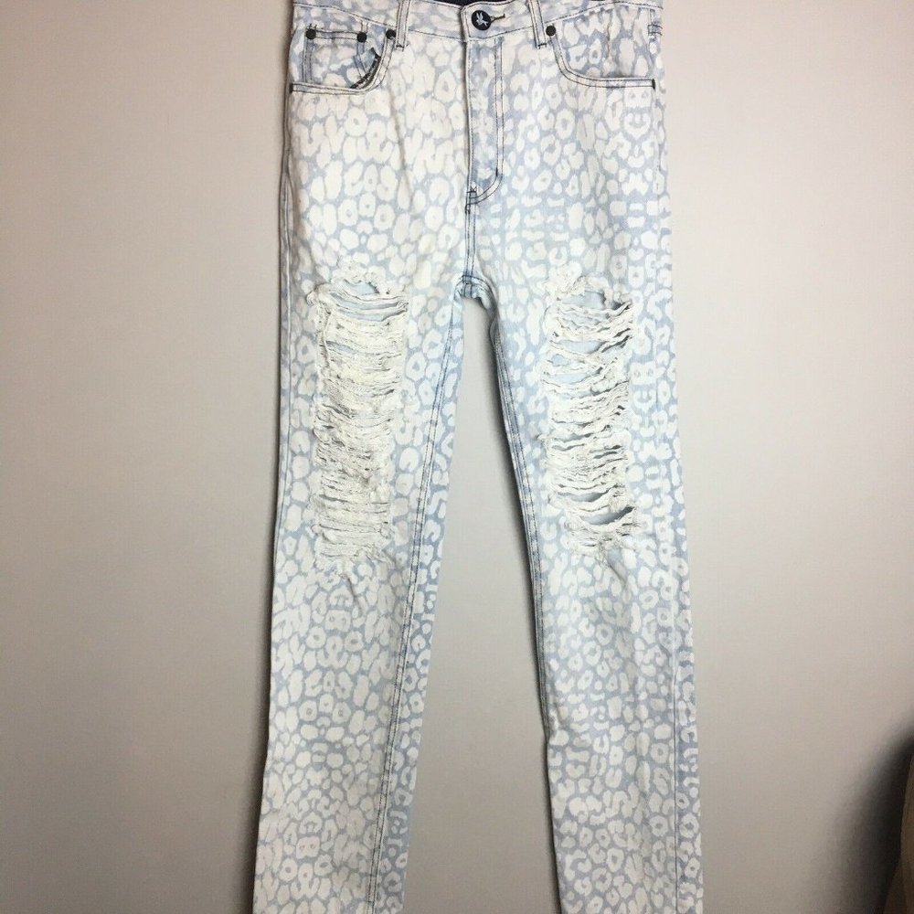 One Teaspoon Distressed Light Leopard Print Jeans